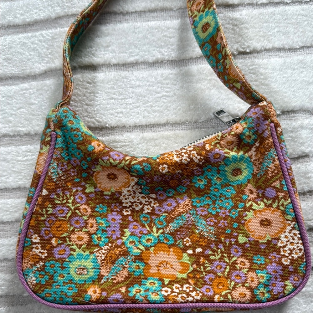 Floral Patterned Brown and Green Women's Bag